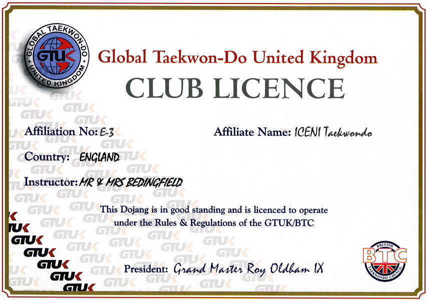 iceni taekwondo club licence