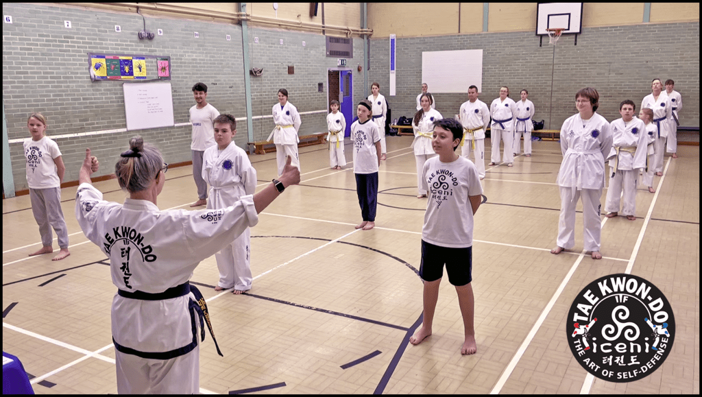 Taekwon-do Self Defence. It is a fantastic testament to the ICENI club's ethos, that there were students from all age categories, who train regularly together, and prove that age barriers to martial arts are only in the mind. The clubs’s students ages range form 6 - 11 pewees, 12 - 16 juniors, 17 - 39 adults and 40 - 60+ vets!