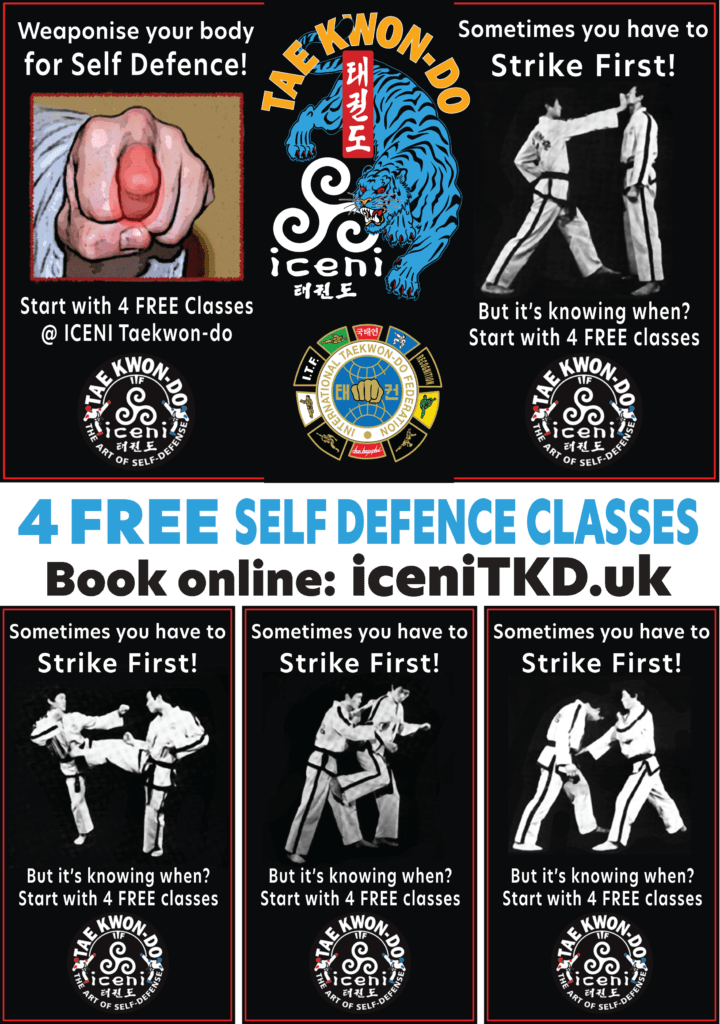 4 Free Self Defence Classes - Come and Try! Families Welcome! Ages 8 and up! (6 with an adult) book here iceniTKD.uk